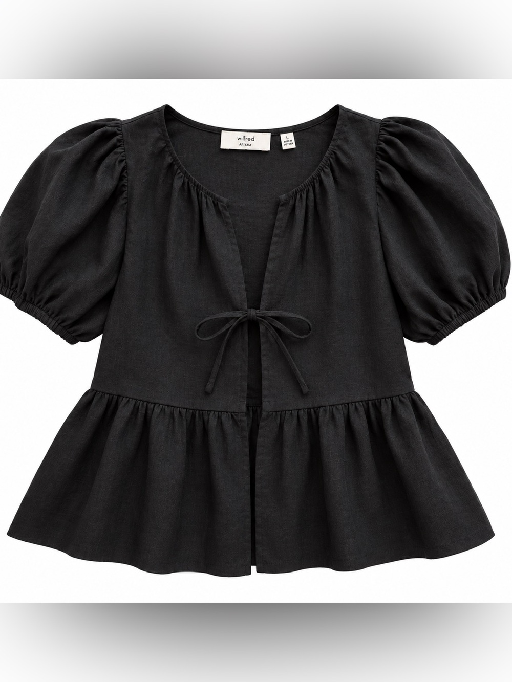🖤 Wilfred by Aritzia Black Linen Puff Sleeve Blouse – Size L